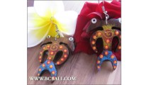 Handmade Exotic Earrings Wood Carving Painting Bali